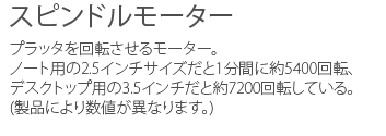 スピンドルモーター。プラッタを回転させるモーター。